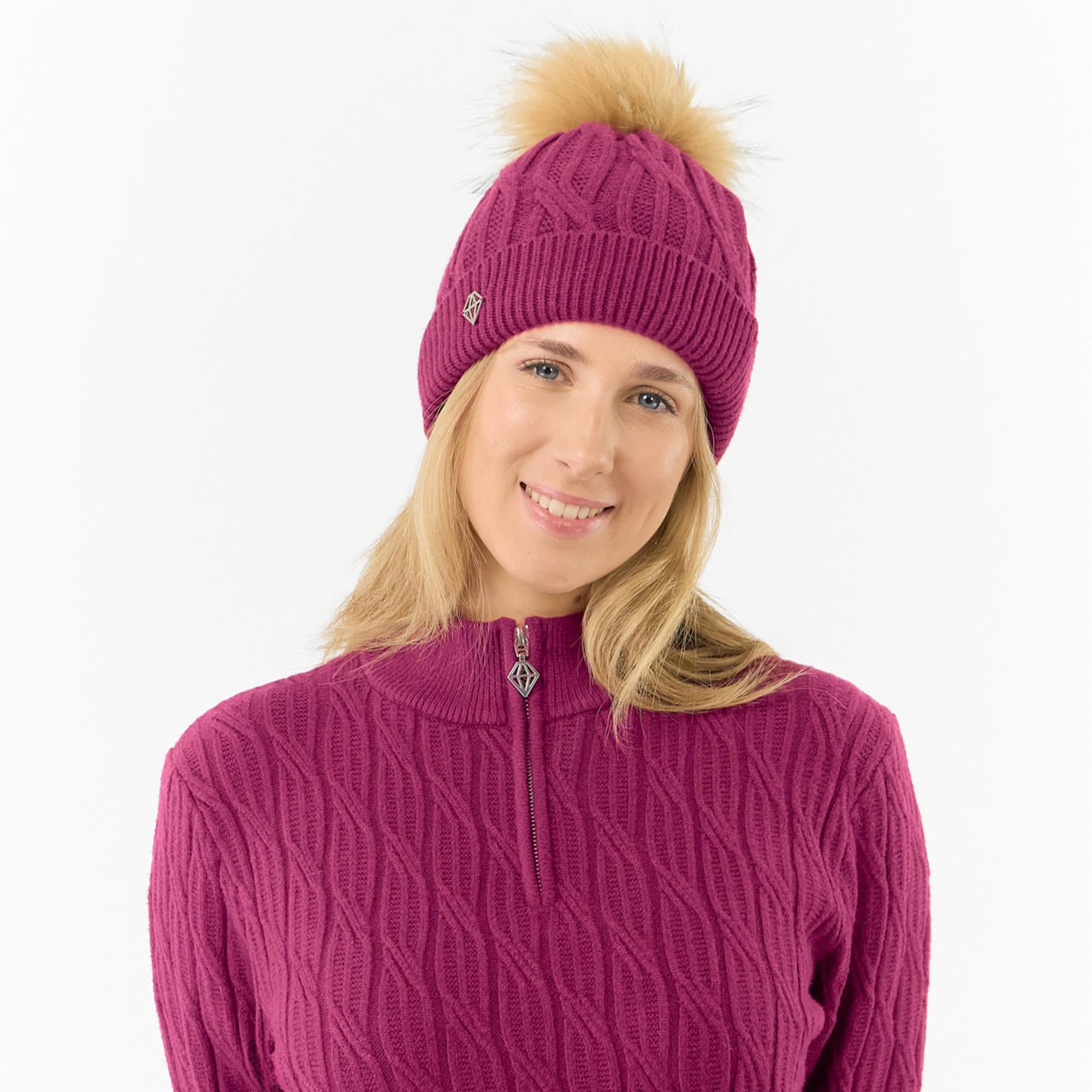 Pure Golf Suzie Margot Knit Waterproof Ladies Bobble Hat Plum